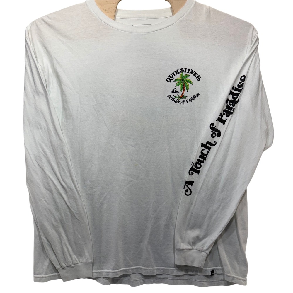 Quiksilver‎ A Touch of Paradise Long Sleeve Graphic T-Shirt Size XL White Cotton